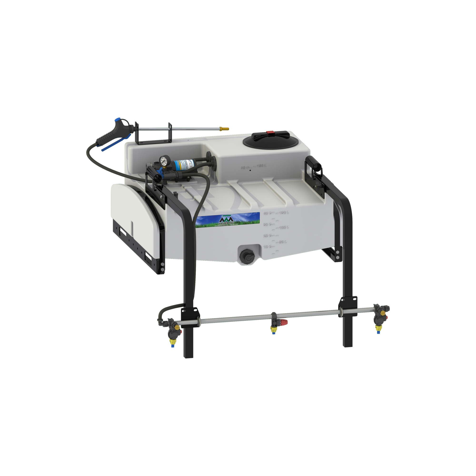 Master MFG, 50-Gal UTV Broadcast Sprayer - 3.0GPM, 30ft. Swath, Tank Size 50 Gal, Flow 3 GPM, Pressure 60 PSI, Model# UNP-Y1-050D-MM